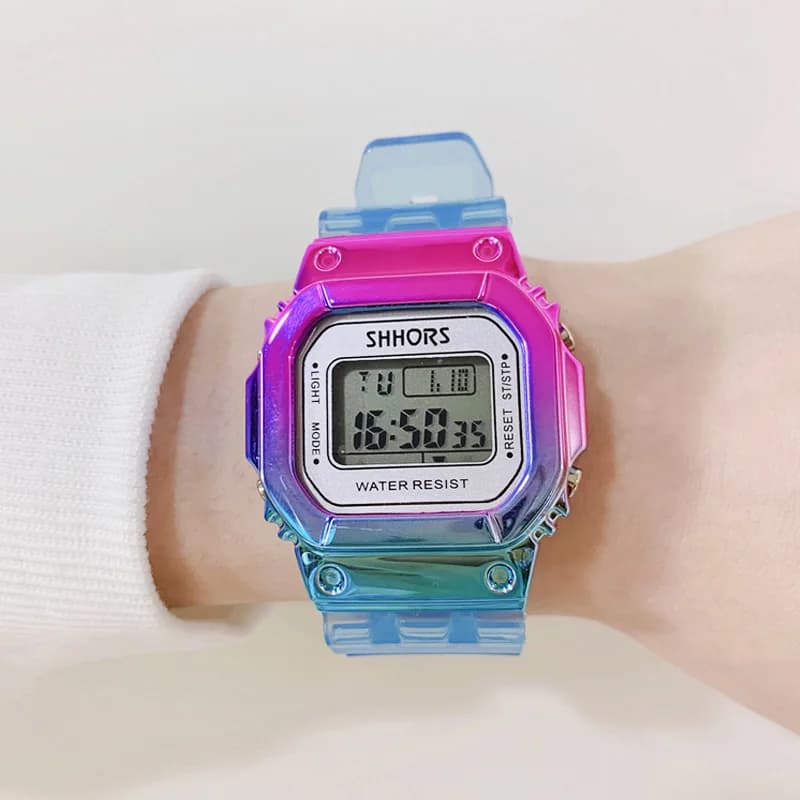 Orologi Unisex sfumati orologi digitali da donna in oro rosa orologi da donna impermeabili multifunzione orologi sportivi per bambini rettangolari