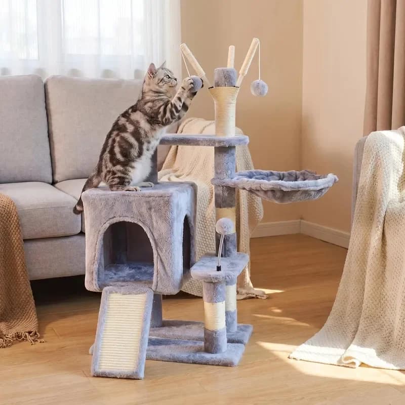 Modern Eco-friendly Wood Cat Tree Kitty Tower Condo Cat House Cat Scratcher Indoor Outdoor Carton Packing Play Scratch Hide
