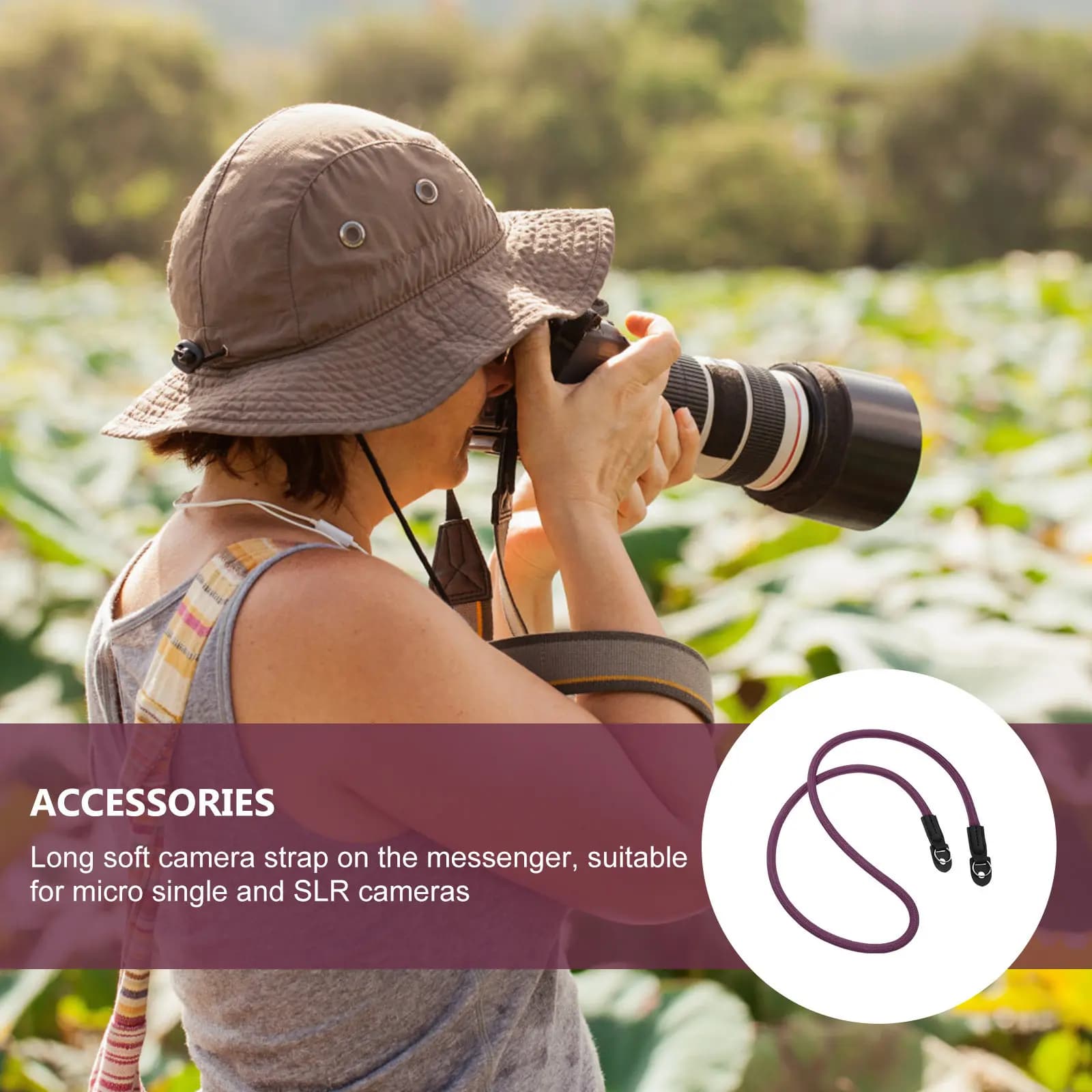 Camera Neck Strap Stainless Steel Microfiber Elastic Shoulder Belt Crossbody Safety Strap for Travel Climbing Mountaineering