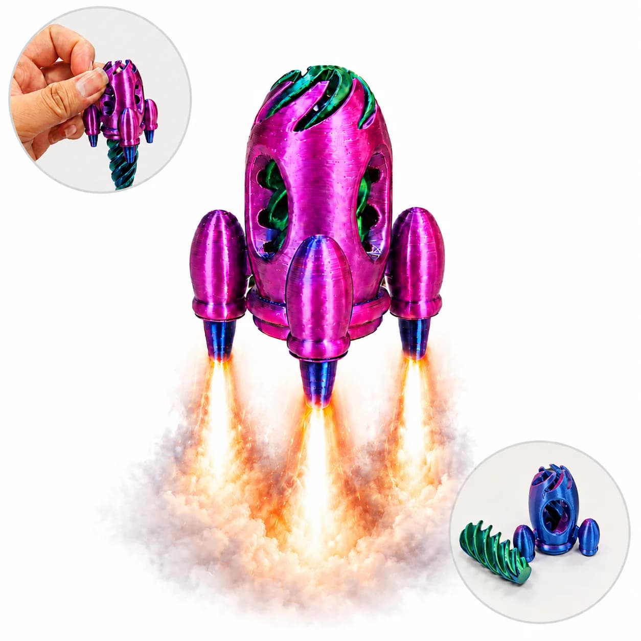 3D Printed Spiral Rocket Fidget Toy with Removable Core, Stress Relief Desk Spinner, Christmas Gift for Teens & Adults