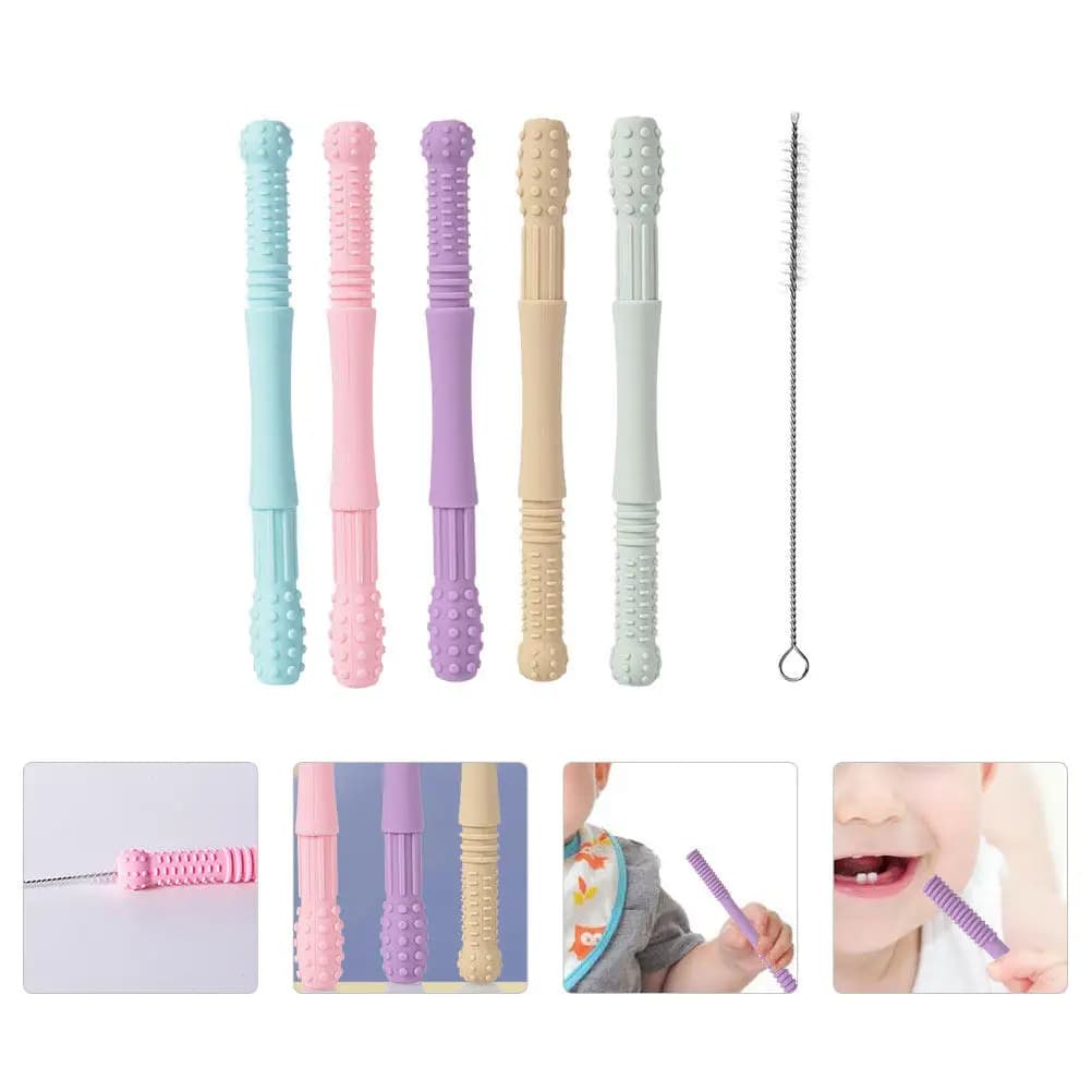 Set di 1 Tubo Massaggiagengive Cavo in Silicone per Neonati, Anello da Masticare per Alleviare il Dolore della Dentizione, Strumento per la Massaggio Gengivale Facile da Impugnare per Neonati