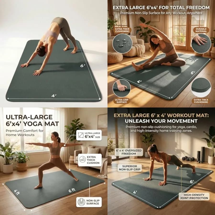 Tappetino Yoga Grande 183x122cm, Extra Largo 183x122cm, Tappetino per Esercizi, Tappetino Yoga per Casa, Tappetino Pilates, Antiscivolo