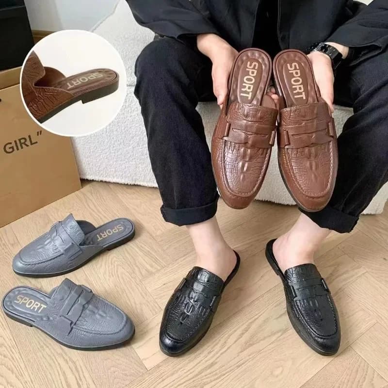 Men's Moccasins New Half Men's Luxury Work Shoes For Men's Outdoor Summer Fashion Slippers PU Casual Leather