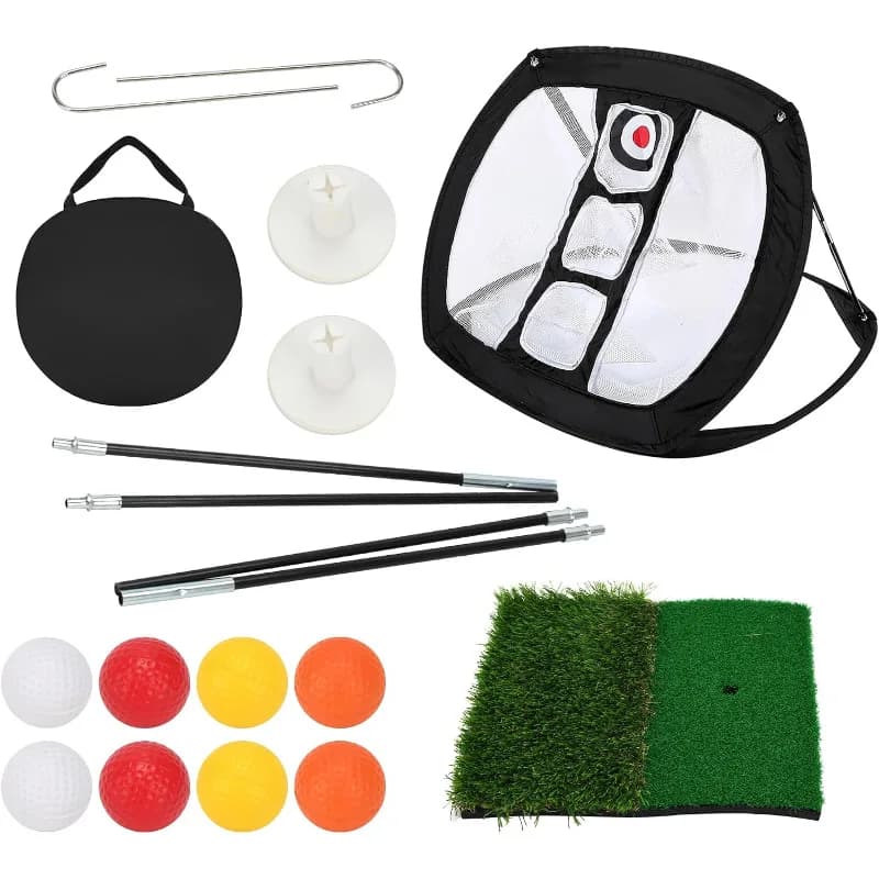 Pop-Up Golf Chipping Net Set with Mat & 8 Practice Balls- Professional Golf Chipping Practice Ideal for Indoor and Outdoor Training- - Gifts for Men, Golfers, Teenage Boys and Beginners