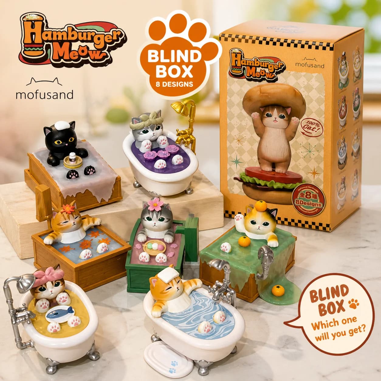 Pre-Sale 100% Authentic Mofusand Fruit Series Hamburger Bath Cat Blind Box Kawaii Collectible Desk Decor Surprise Gift Toy