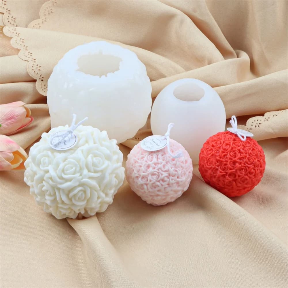 Regali di San Valentino 3D Fiore di rosa Palla Candela Stampo in silicone Aroma fai da te Gesso Resina epossidica Ornamenti Stampi Regali romantici