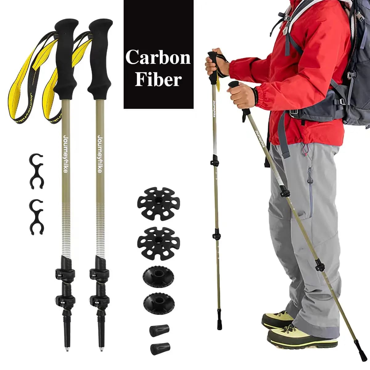 Pack of Two - 3K Carbon Fiber Trekking Poles, Three-Section Telescopic Hiking Poles, Double-Pack Carbon Fiber Nordic Walking Poles
