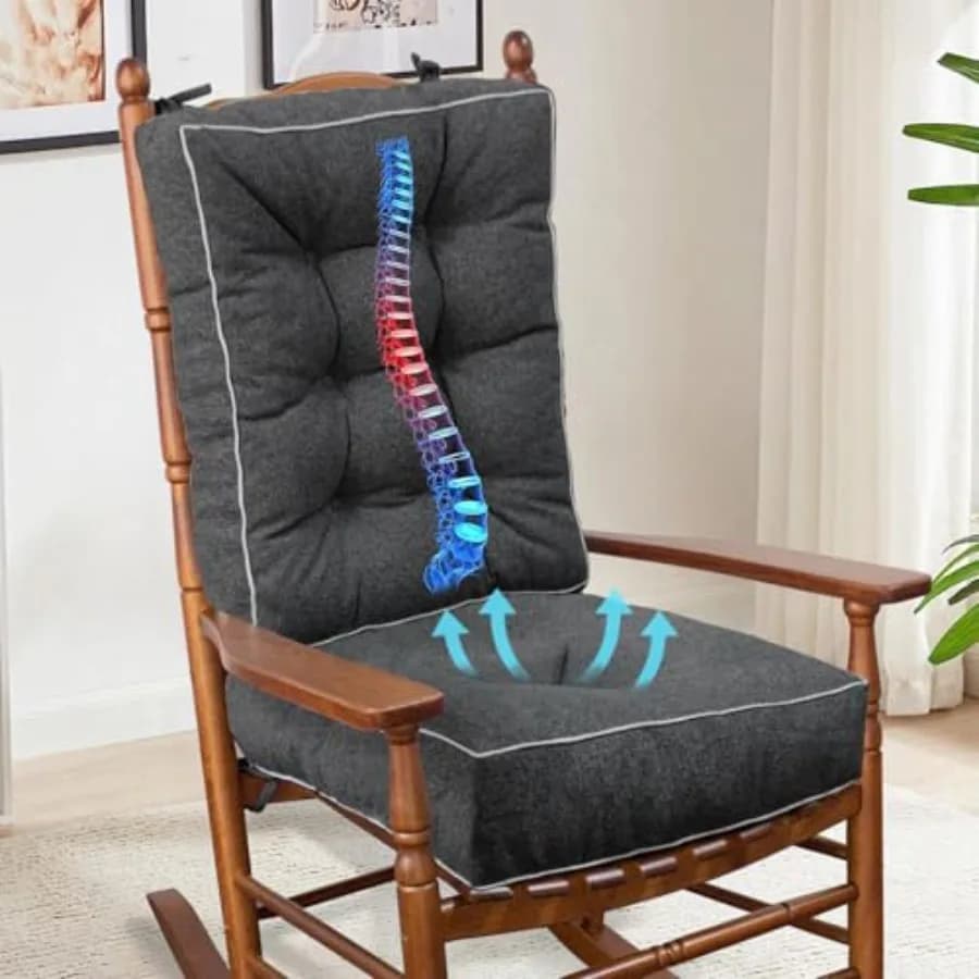 Cuscino per Sedia a Dondolo, Set di Cuscini Spessi per Seduta e Schienale con Memory Foam, Cuscino Antiscivolo con Lacci per Interni