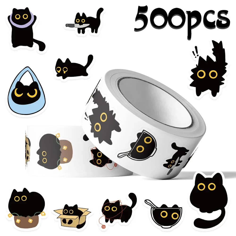 500 pieces/roll stickers cat cute stickers graffiti creative diy bags stickers sealants stationery stickers for decorations reward for children