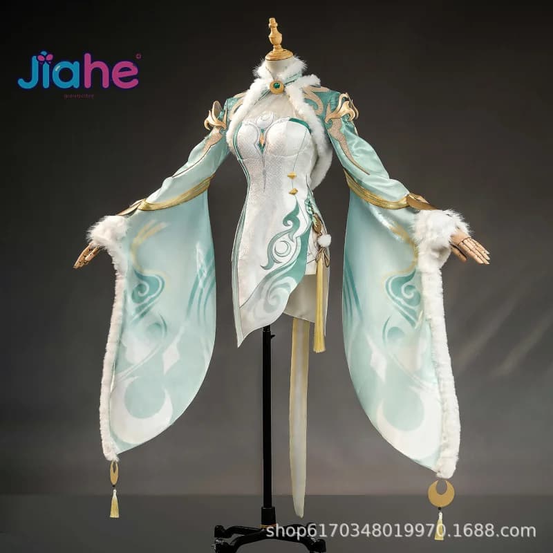 Costume Cosplay Zibai di Genshin Impact, Parrucca, Abito Cheongsam Elegante in Stile Cinese per Donne, Accessori per Feste di Halloween, Nuova Uniforme