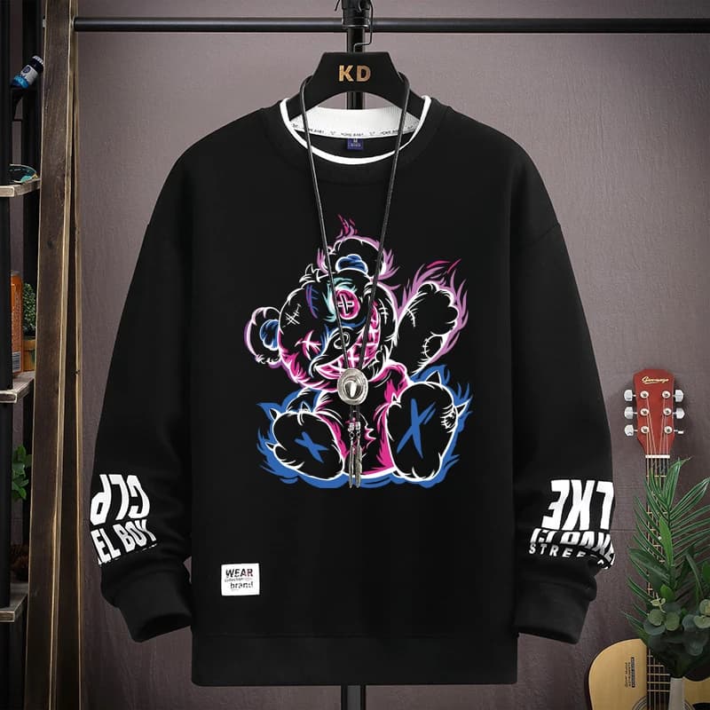 Magliette grafiche Hip Hop Bear per uomo Primavera Autunno T-shirt a maniche lunghe da donna oversize Harajuku Top Streetwear Abbigliamento uomo