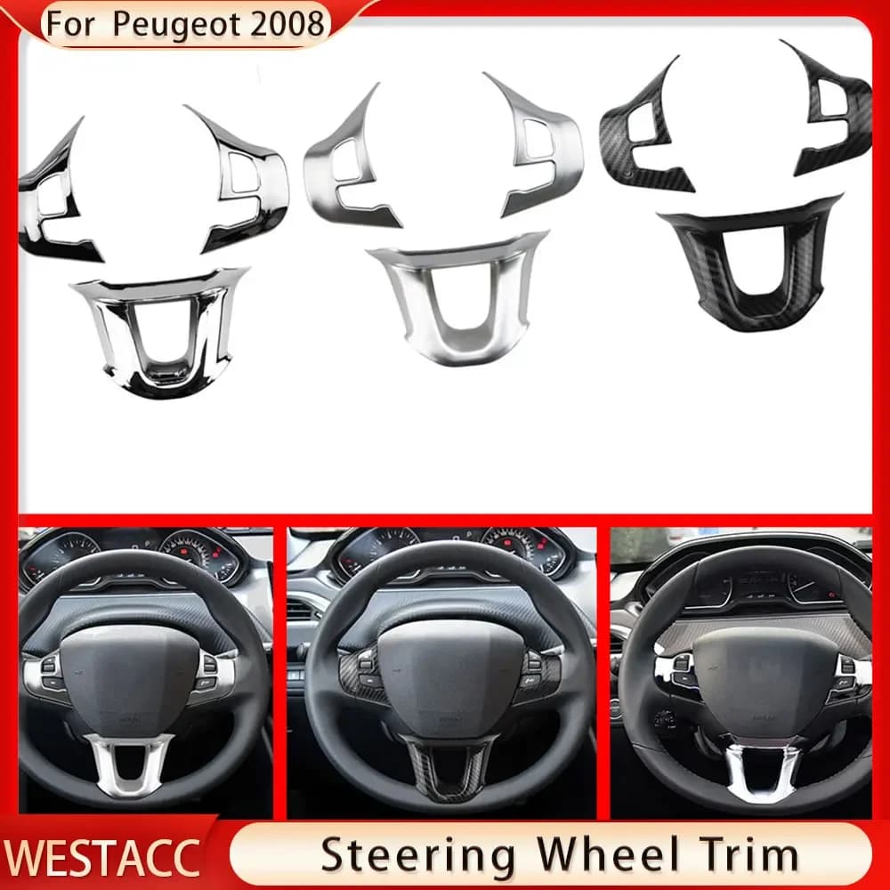 Car cover Trim for Peugeot 2008 208 308 2015 2016 2017 3 pieces ABS Chrome decoration Sticker accessories