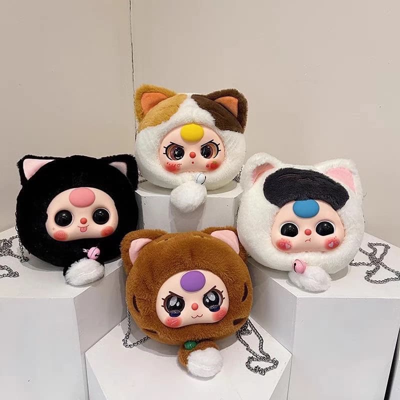 Autentico bambino tre gatto fortunato scatola cieca borsa con cerniera vinly scatola misteriosa ciondolo bambola carina ragazza regalo di compleanno borsa con cerniera giocattolo alla moda