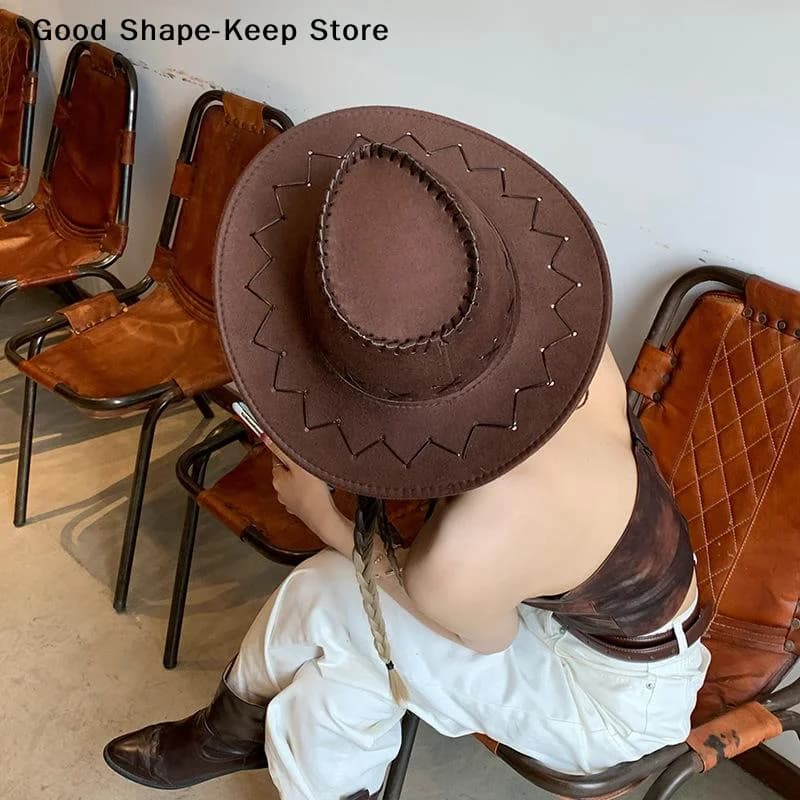 Unisex Cowboy Hat in Suede for Mask Party, Western Fashion Accessories for Men and Women