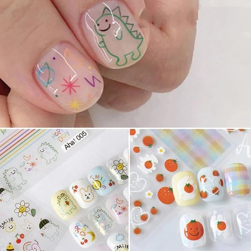 1pc Cartoon Kawaii Dinosauro orso animale Nail Art Sticker coniglio Fiorellino Decalcomania giapponese ultrasottile Decorazione manicure autoadesiva # 3