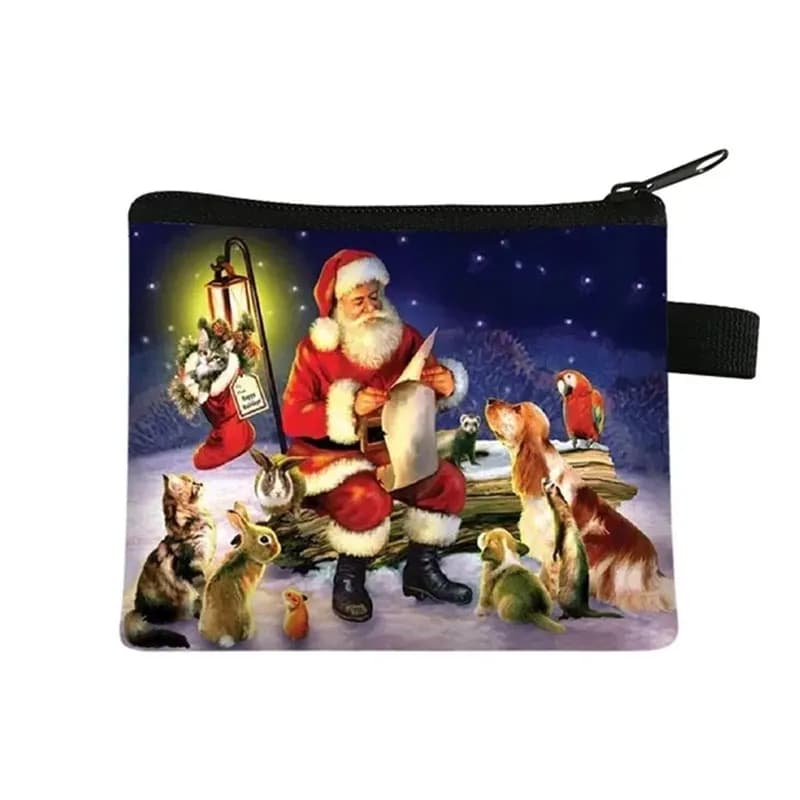 Portamonete natalizio con stampa alce nuovo cartone animato portamonete scozzese rosso per ragazza portafoglio borsa portaoggetti per olio essenziale regalo di Natale borsa carina