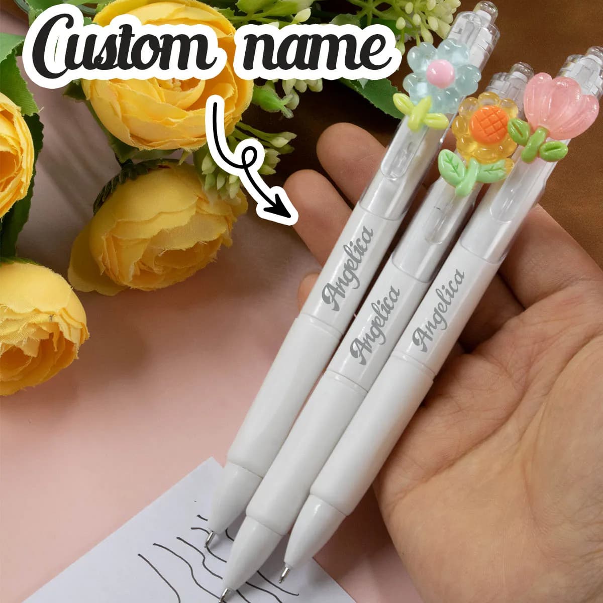 Penne in gel personalizzate con nome, penne personalizzate per insegnanti, penne a sfera personalizzate, penne Writech personalizzabili con fiori, regali di compleanno