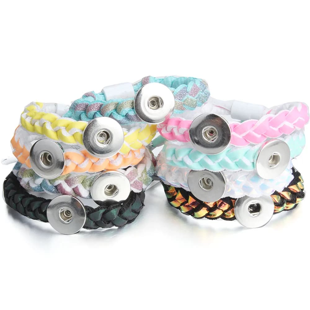Bracciale a scatto con lacci intrecciati regolabili per gioielli a scatto, adatto per braccialetti con lacci in maglia a scatto fatti a mano con bottone a pressione da 18 mm