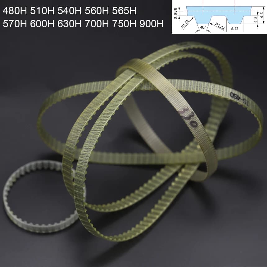 480H 510H 540H 560H 565H 570H 600H 630H 700H 750H 900H 12.7mm Pitch PU Steel Wire Trapezoidal Cogged Synchronous Timing Belt