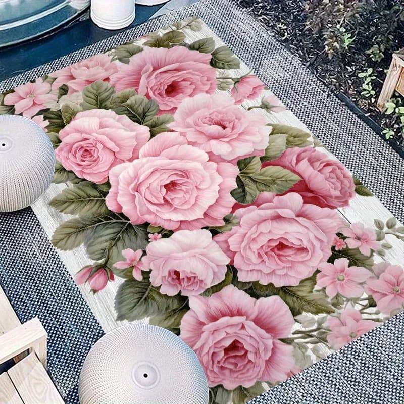 VIKAMA Tappetino antiscivolo con motivo rosa rosa per San Valentino, 1/2 pezzi, adatto per ingresso, bagno, cucina e decorazione domestica.