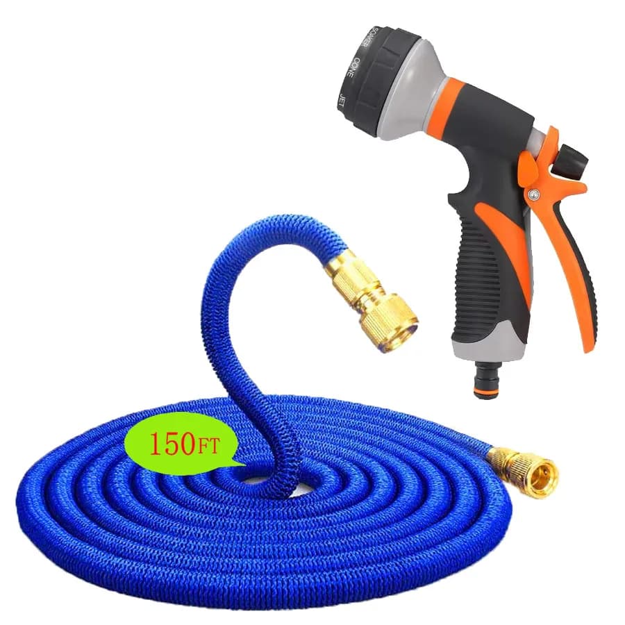 45 Meters expandable pipe (150FT) Improved, with Resistent Brass Fittings and Spray Gun for External Cleaning