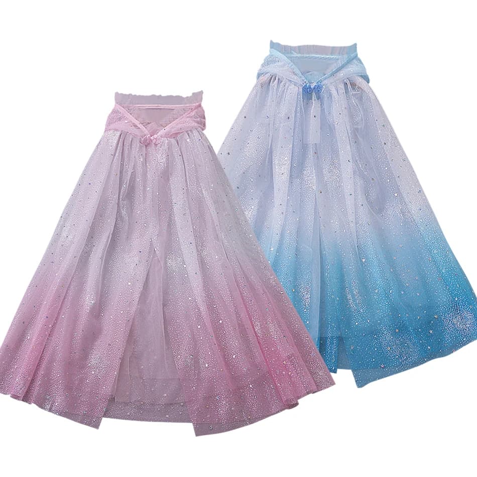 Mantello con Cappuccio per Bambini Stile Sfumato Invernale, Sciarpa con Stampa a Stelle, Costume da Principessa Elsa per Halloween per Bambine