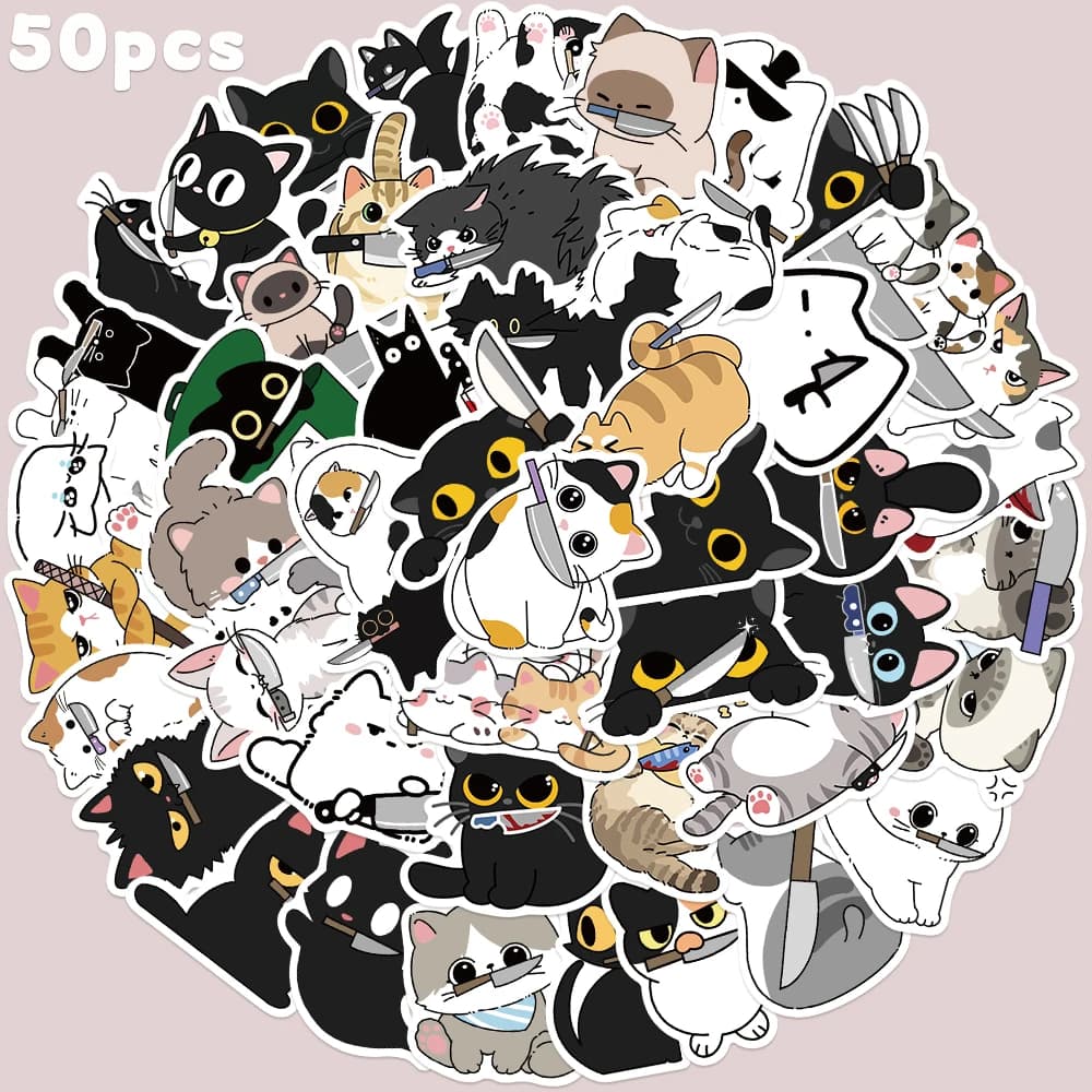 50 pezzi adesivo gatto cartone animato decalcomania animale carino per laptop valigia telefono notebook frigorifero adesivi decalcomanie in PVC