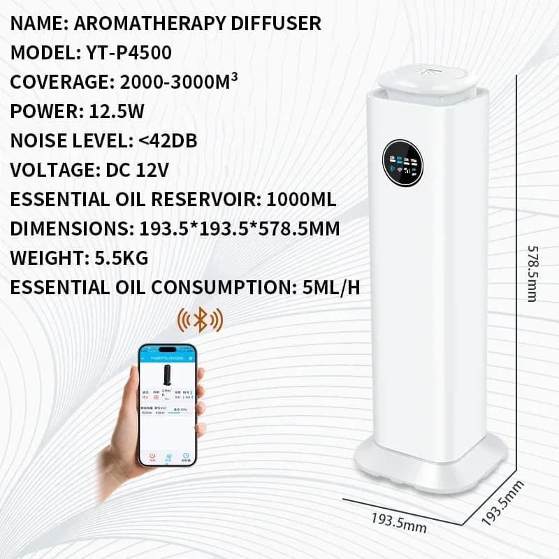 Smart WiFi Essential Oil Diffuser App-Controlled, Silent Operation Aromatherapy Diffuser for Homes, Hotels, and Villas