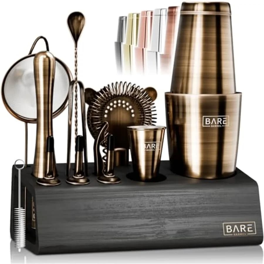 Set da Cocktail 14 Pezzi | Utensili per Miscelare Cocktail Martini per Barman Domestico | Inclusi 35 schede ricettuali | Set regalo (28oz Boston