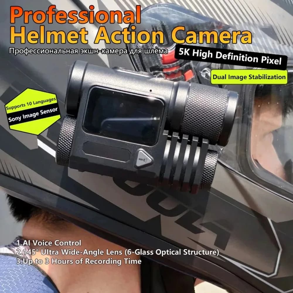 5K Action Camera WiFi Voice Control 145 Degree Wide Angle Touch Screen Dual Stabilization Helmet Sports Camera with 128GB Card