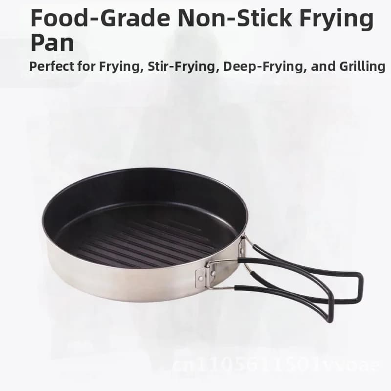 3 piece stainless steel outdoor camping pot set - Portable folding pot and pan for 2-3 persons Picnic Barbecue Hiking