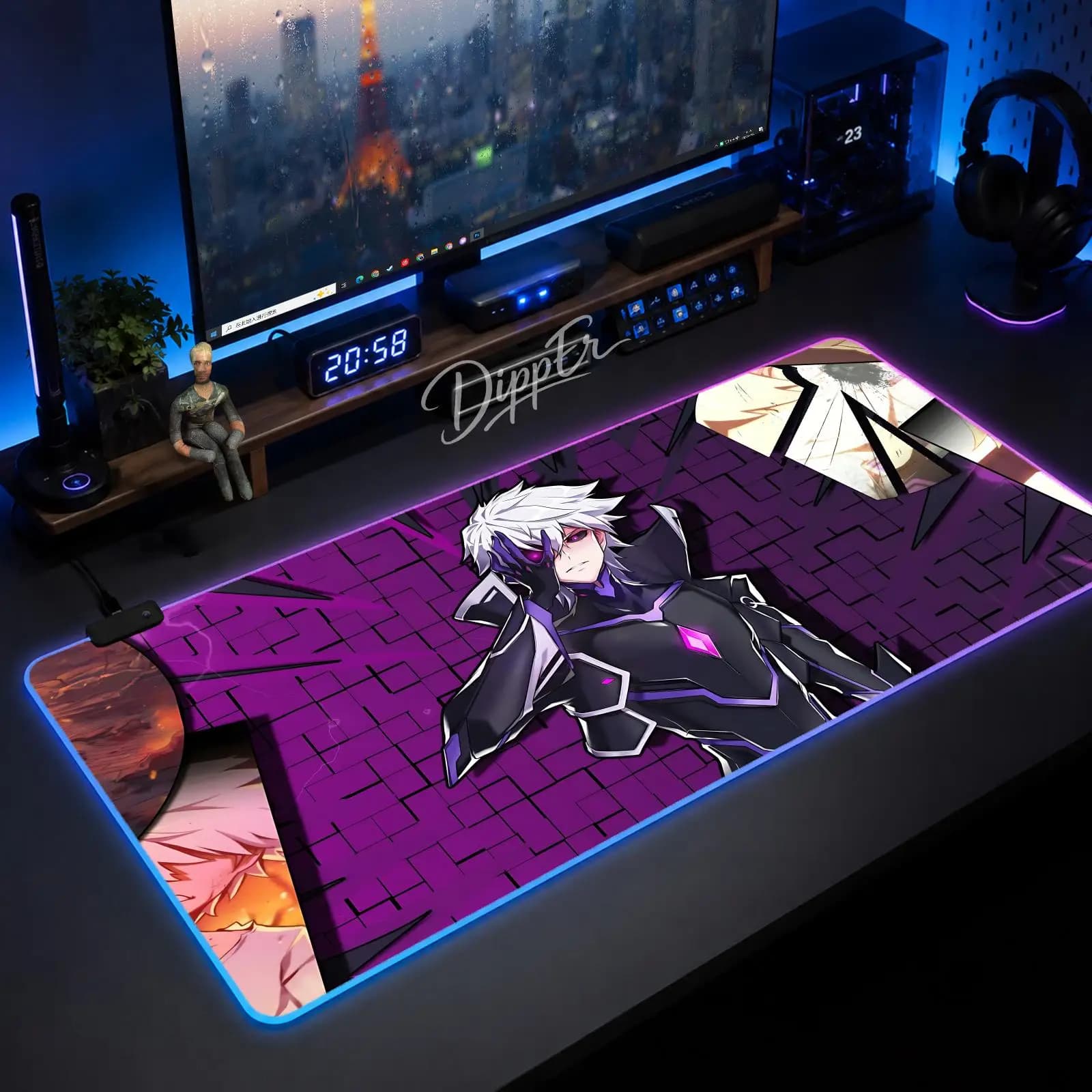 Tappetino per mouse Game Elsword di grandi dimensioni, tappetino da tavolo luminoso a LED XXL, tappetino in gomma antiscivolo per giochi con retroilluminazione