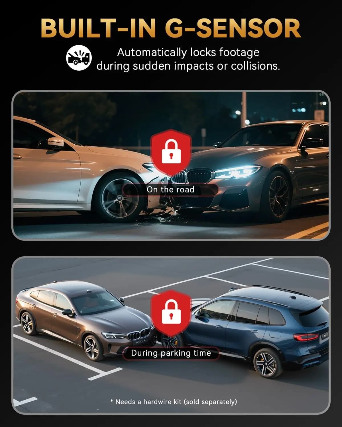 Dash Cam Anteriore e Posteriore 4K+4K con Scheda da 128GB, WiFi 5.8GHz Integrato, GPS, Sensore G, 170° ° Schermo IPS grandangolare da 3 pollici 24H