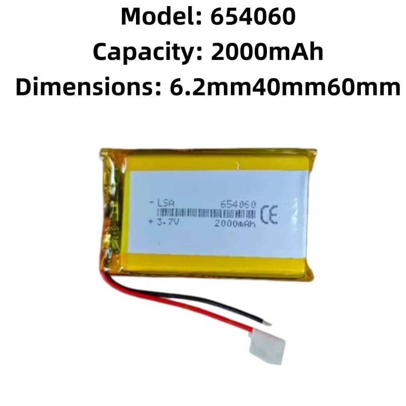 Batteria ai polimeri di litio 654060 da 2000mAh 3.7V per localizzatore, tazza termica, walkie-talkie