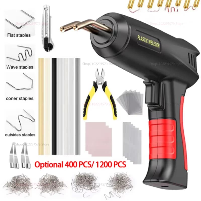 Kit di saldatura per riparazione paraurti carrozzeria calda da 200 W Strumento per pistola saldatore in plastica per fissaggio crepe con chiodi per saldatura per riparazione auto e progetto fai-da-te