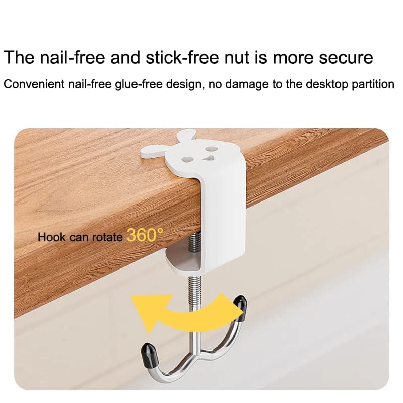 Backpack Desk Hanger Punch-free Cute Rabbit Desk Bag Hook Table Side Hanging Hook Adjustable Storage Hooks Headphone