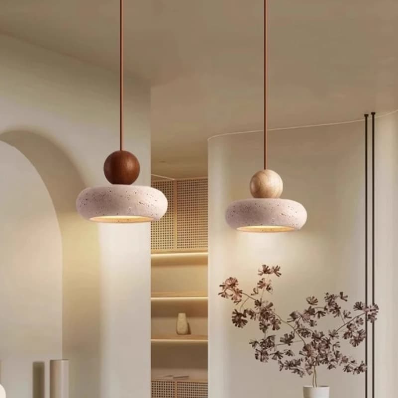 SJ Cave Stone Lampade a sospensione a LED Apparecchi gialli Travertino Ristorante Camera da letto Soggiorno Lampadario moderno a sospensione