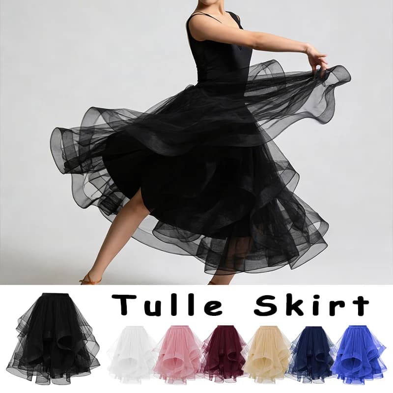 Gonna in tulle da ballo latino alla moda da donna, gonna irregolare in rete a trapezio, gonna soffice per serate di gala, damigelle d'onore, gonne a coda di pesce ondulate