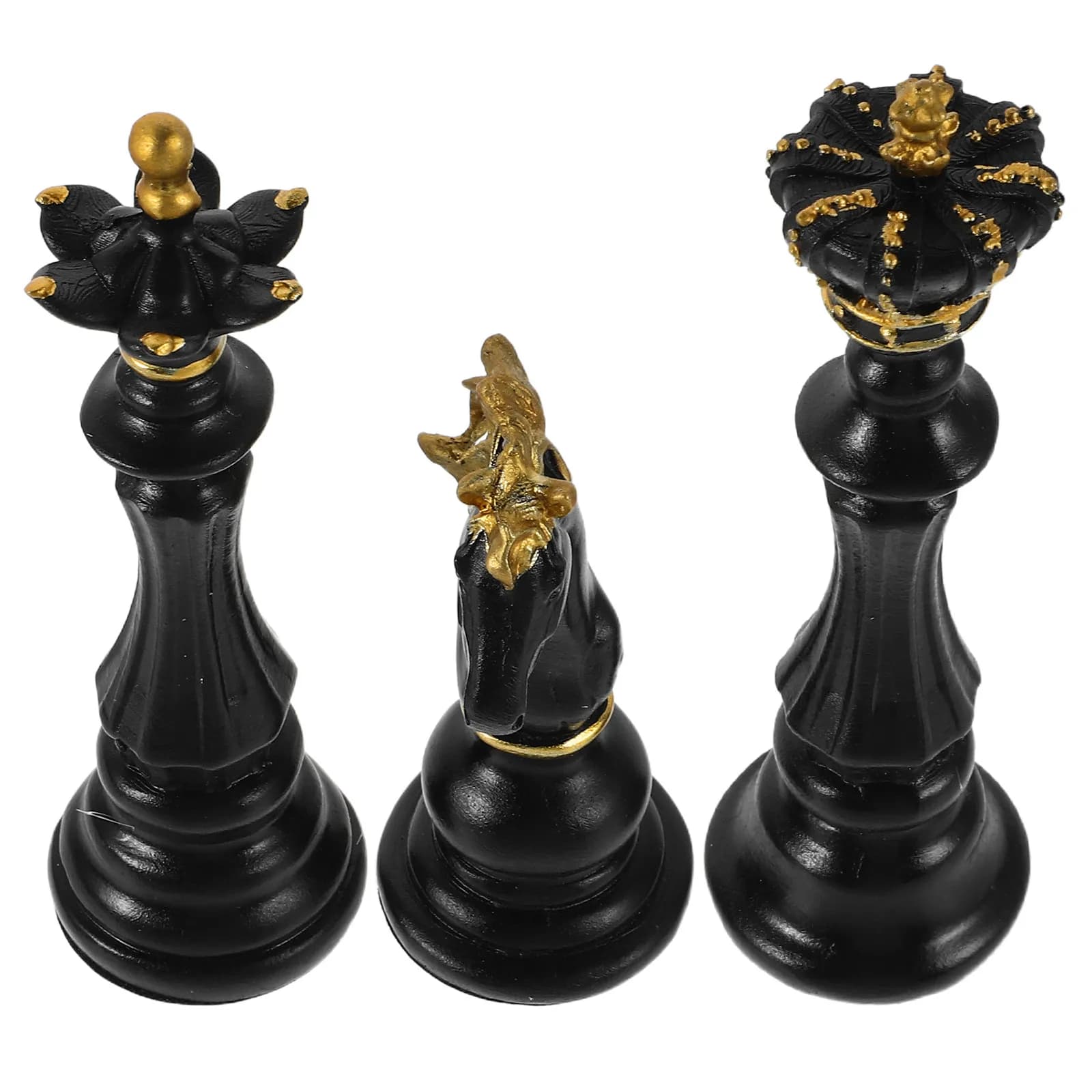 Set di 3 Sculture Decorative di Scacchi, Statue Realistiche di Re, Regina e Cavaliere per Casa, Ufficio, Scrivania e Vetrinetta
