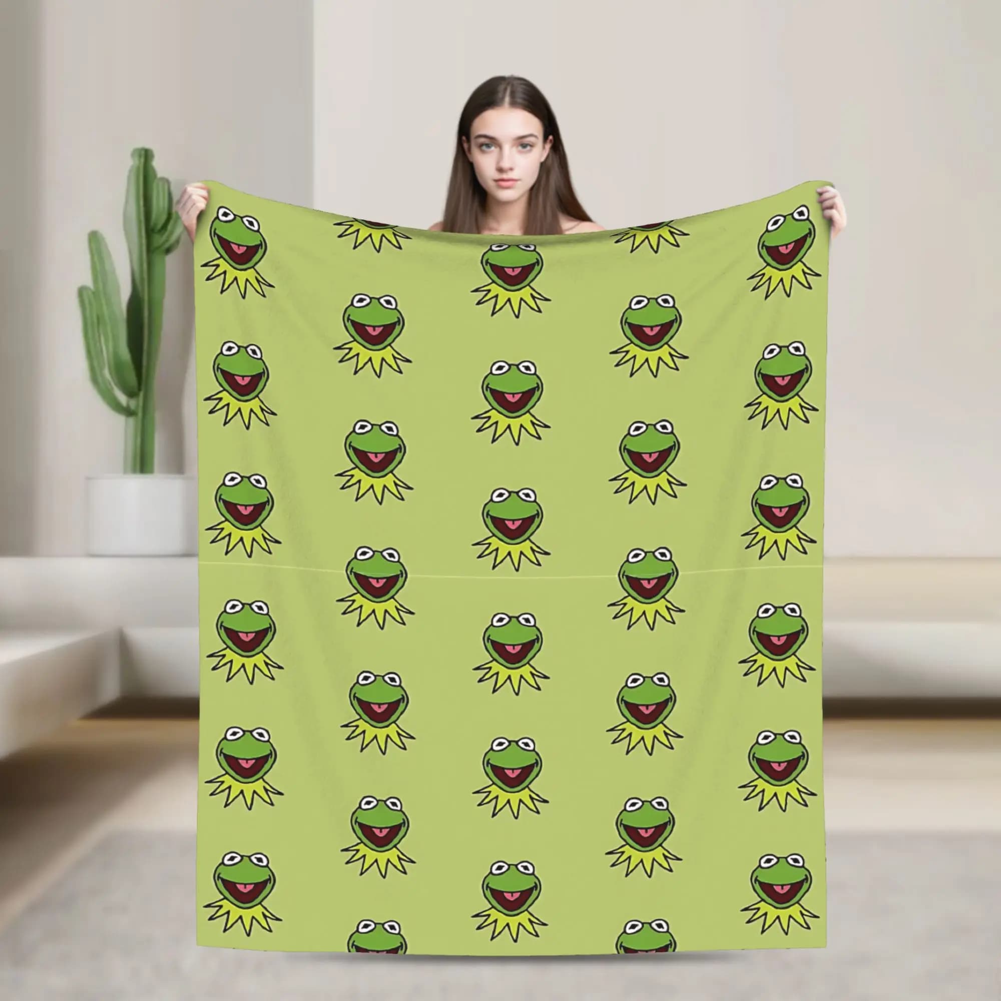 Simpatiche coperte in flanella con Kermit il Rana, morbide coperte per auto, divano, letto