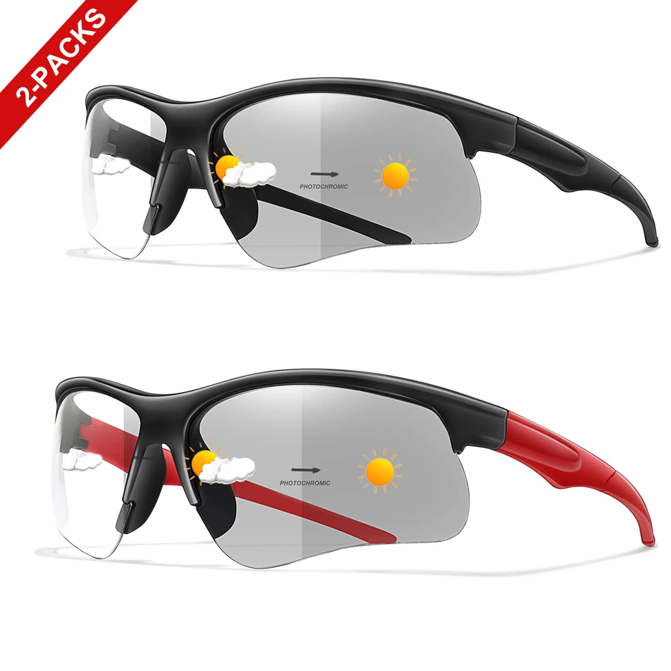 2 paia di occhiali da sole fotocromatici alla moda per uomo e donna, occhiali sportivi da esterno, campeggio, escursionismo, guida, occhiali UV400