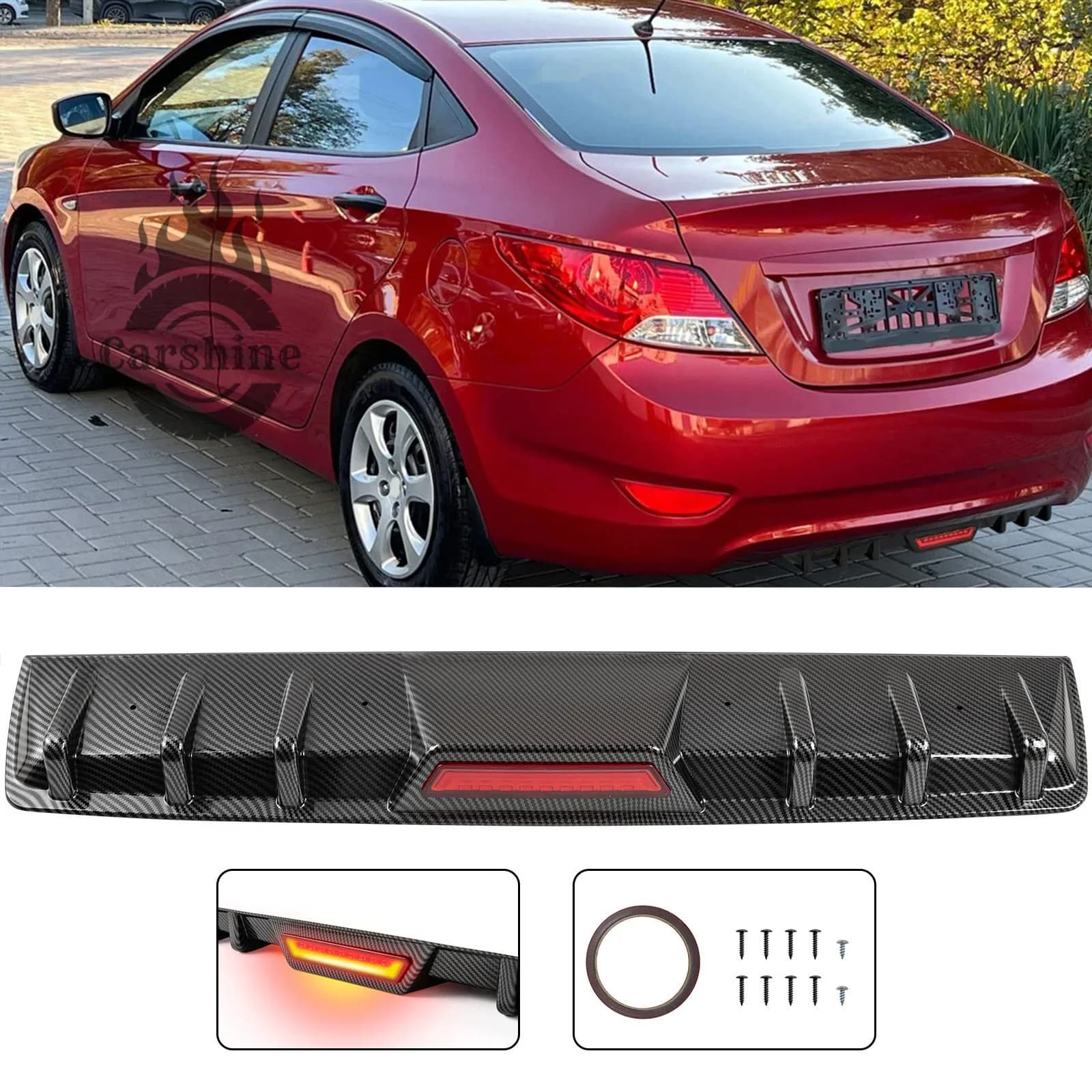 Rear bumper diffuser with LED brake light and spoiler for Hyundai Accent 2012