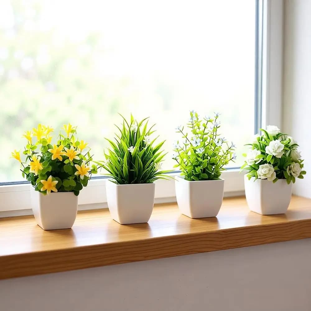 Multicolor Artificial Flower Potted Mini Flower Eucalyptus Grass Simulation Flowers Bonsai Rose Lavender Greenery Plant