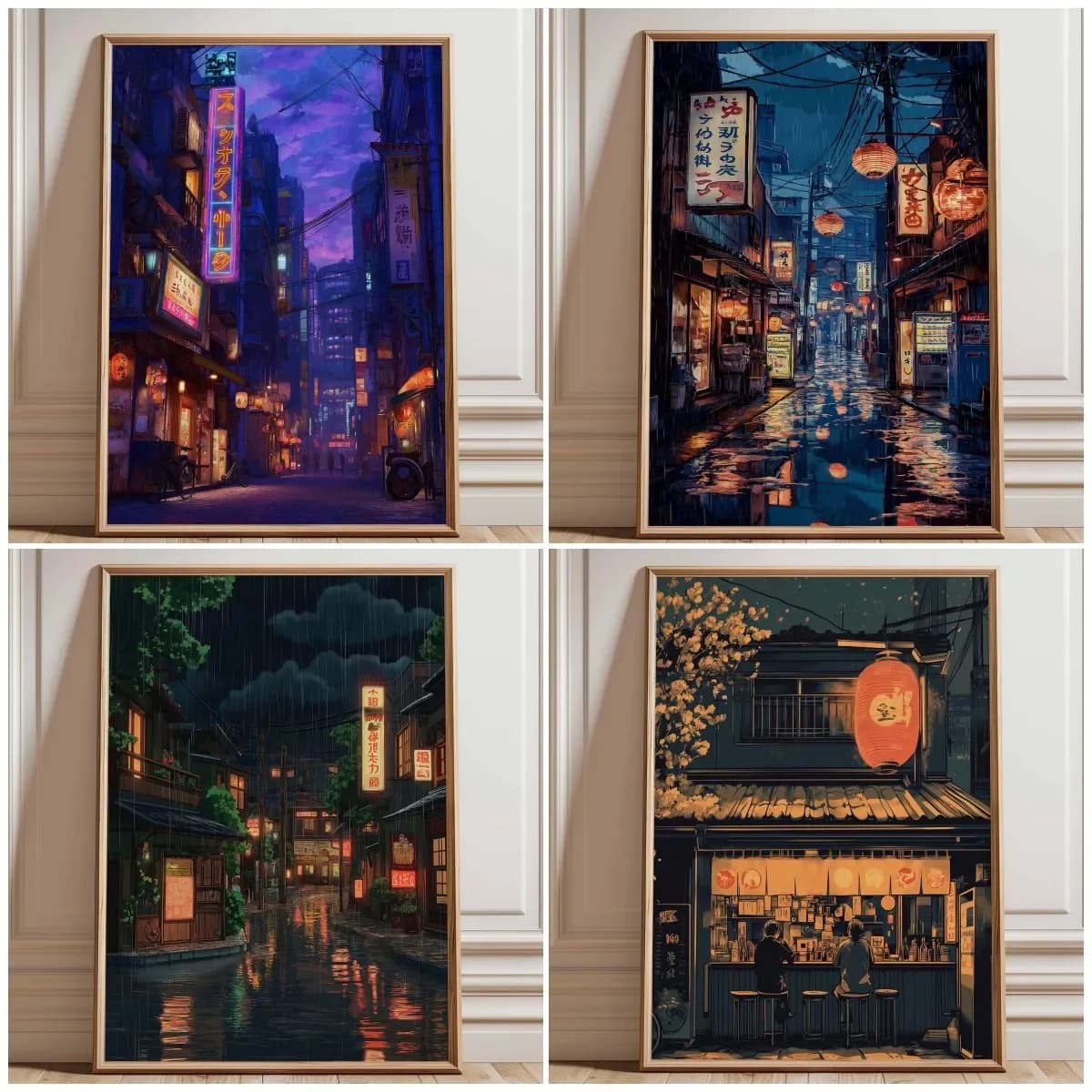 (No frame)Neon Tokyo Street Poster Print, Cyberpunk Night City Wall Art, Japanese Urban Lights Decor, Futuristic Anime Style