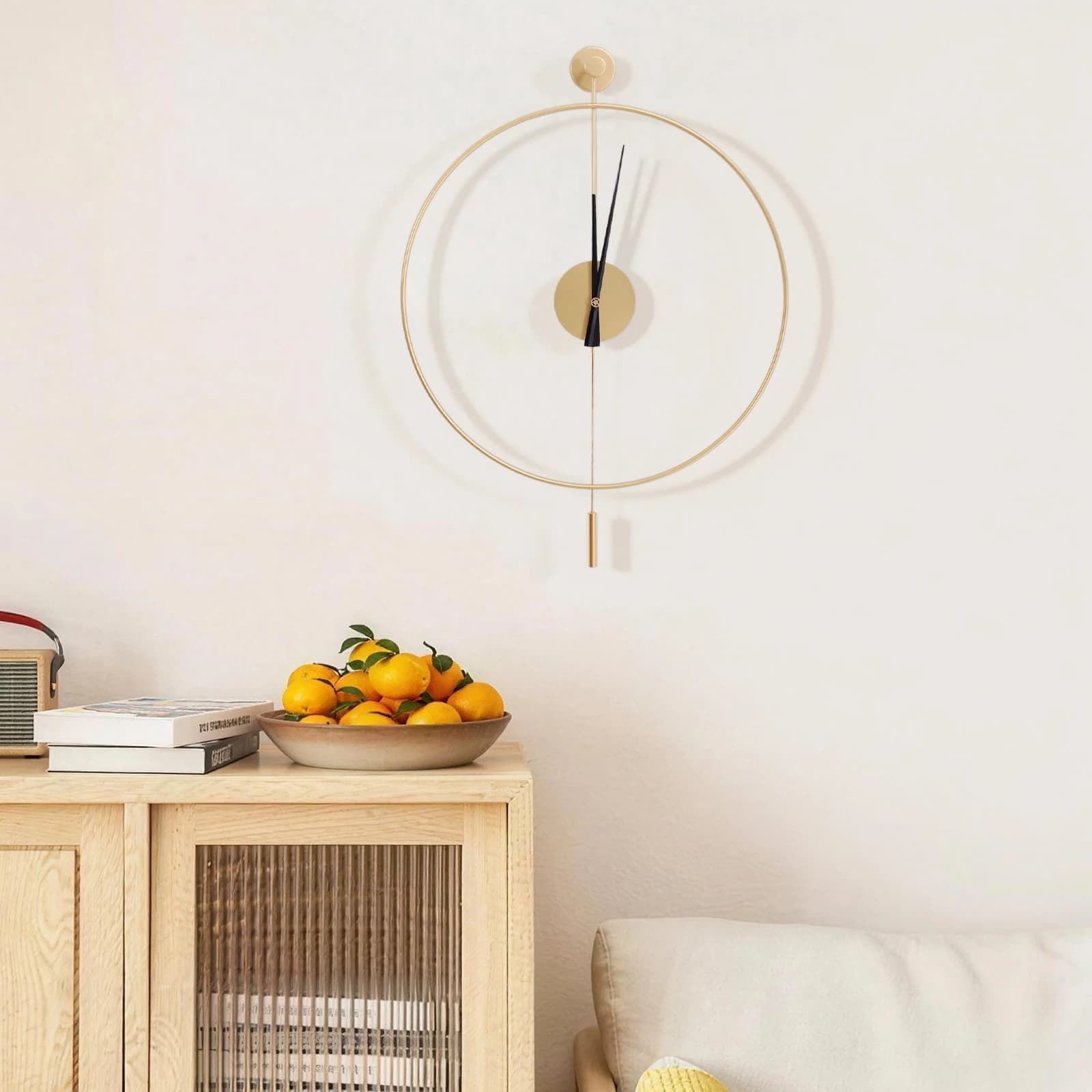 Orologio da Parete Grande, 60cm, Orologio a Pendolo Dorato con Movimento al Quarzo Silenzioso, Orologio Decorativo da Parete per Casa e Ufficio