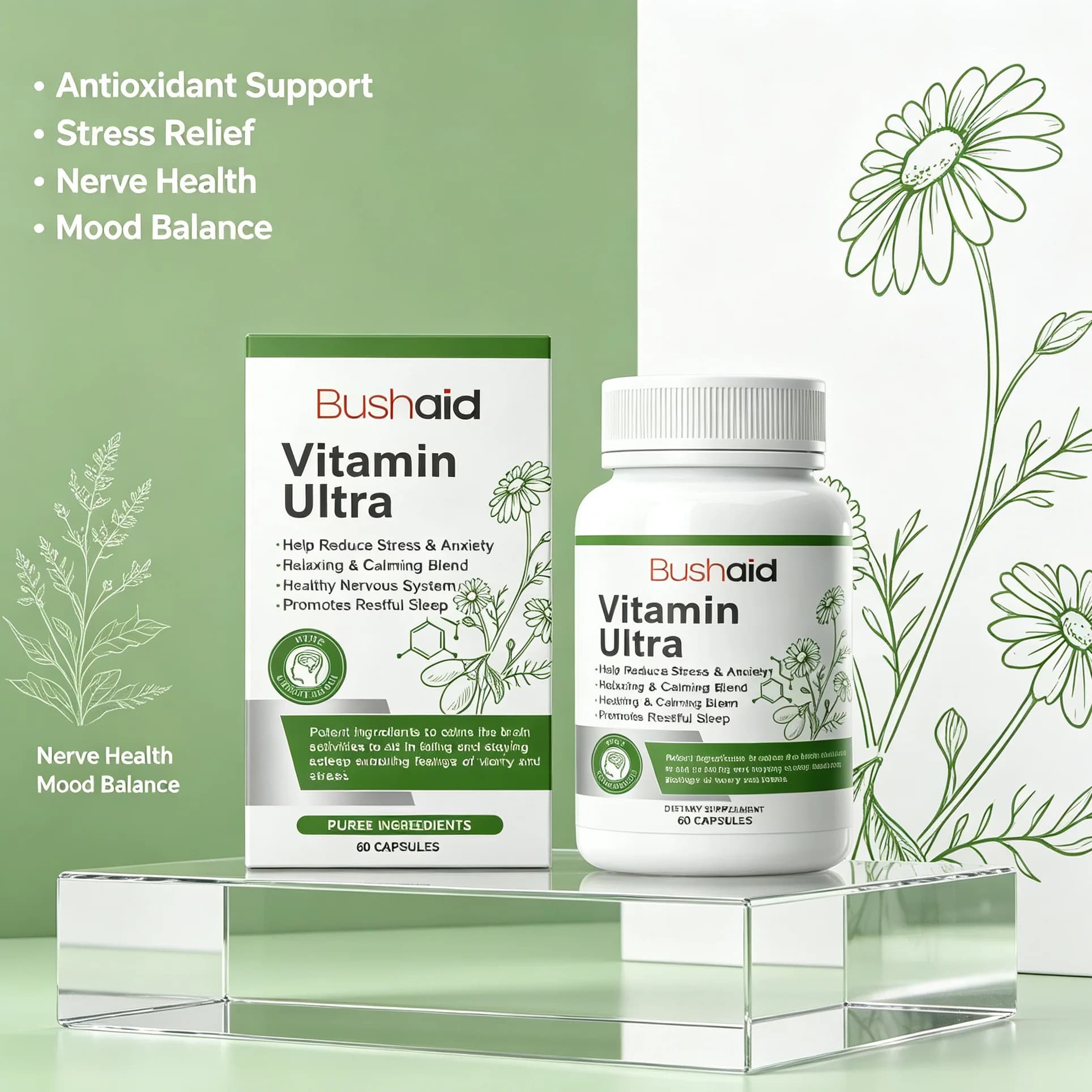 Multivitamin Antioxidant Capsules, Supports Healthy Nervous System Ease Stress, Boost Positive Mood, Daily Oral Wellness Capsule