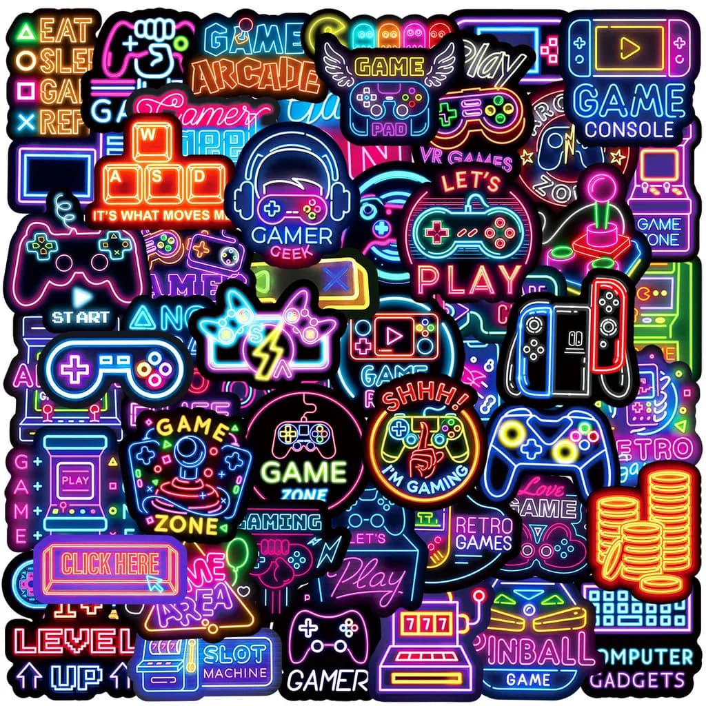 50 adesivi con graffiti per controller di gioco al neon, decorazioni impermeabili per bagagli, auto, notebook, skateboard, tazza d'acqua, negozio AnimeWorlds