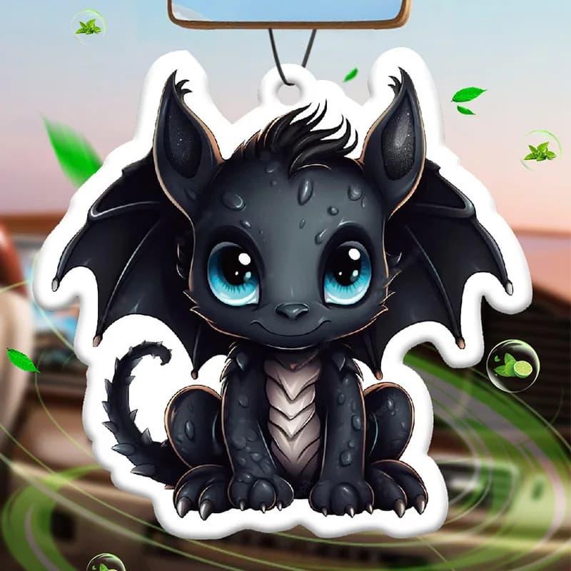 Magic black dragon-shaped car perfume of cartoons with blue eyes, aromatherapy for cars, long-lasting scent, diffuser pendant for environments.