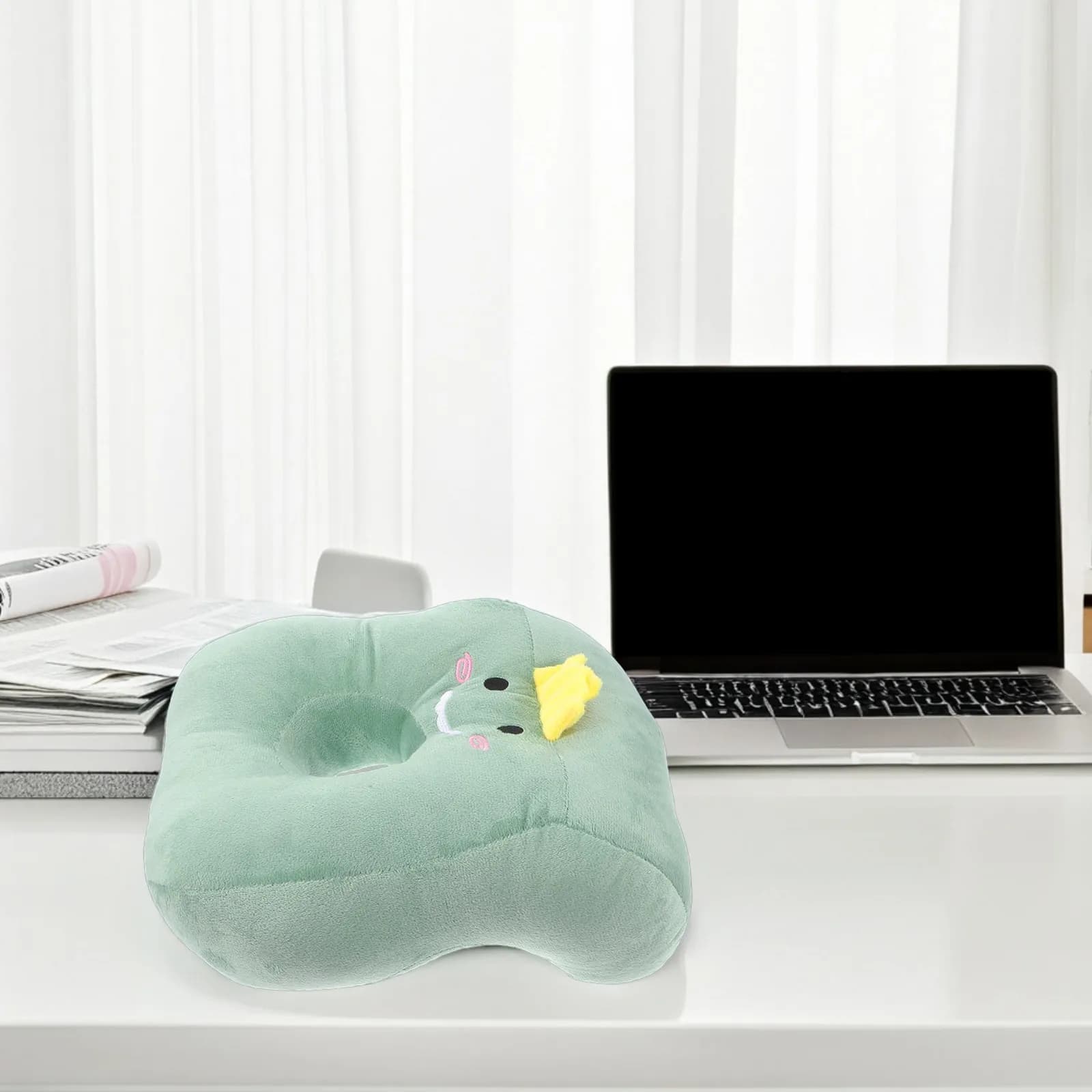 Desktop Nap Pillow with Ear Holes Ergonomic Design Pearl Cotton Support for Spine Face Comfortable Office Home School Sleep