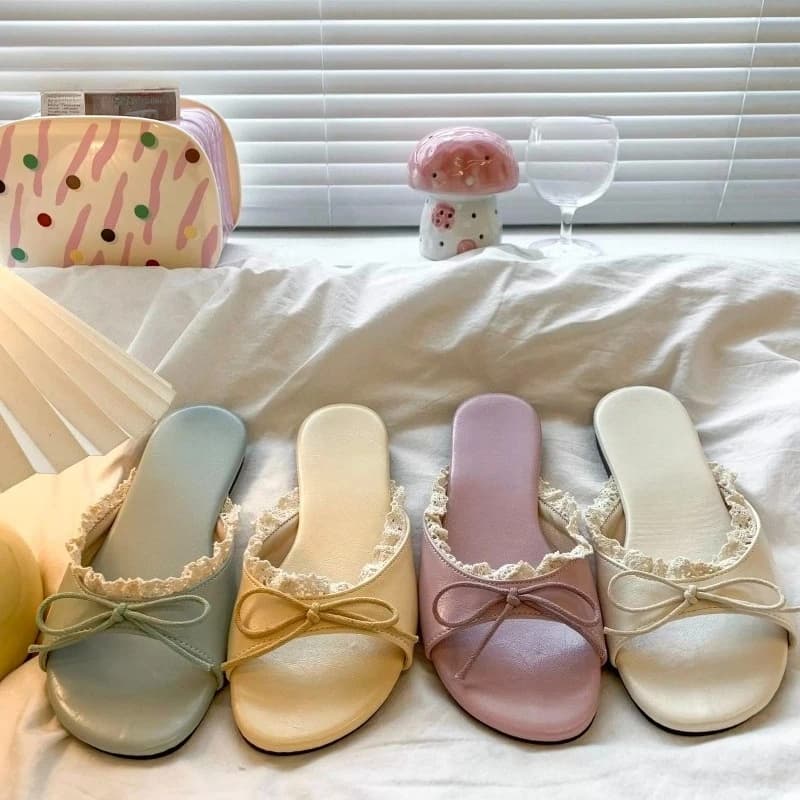 Women's Sandals and Slippers for Summer 2026, New Style with Gonna, Fatato Style, Pizzo Fiocco, Ciabatte Piatte